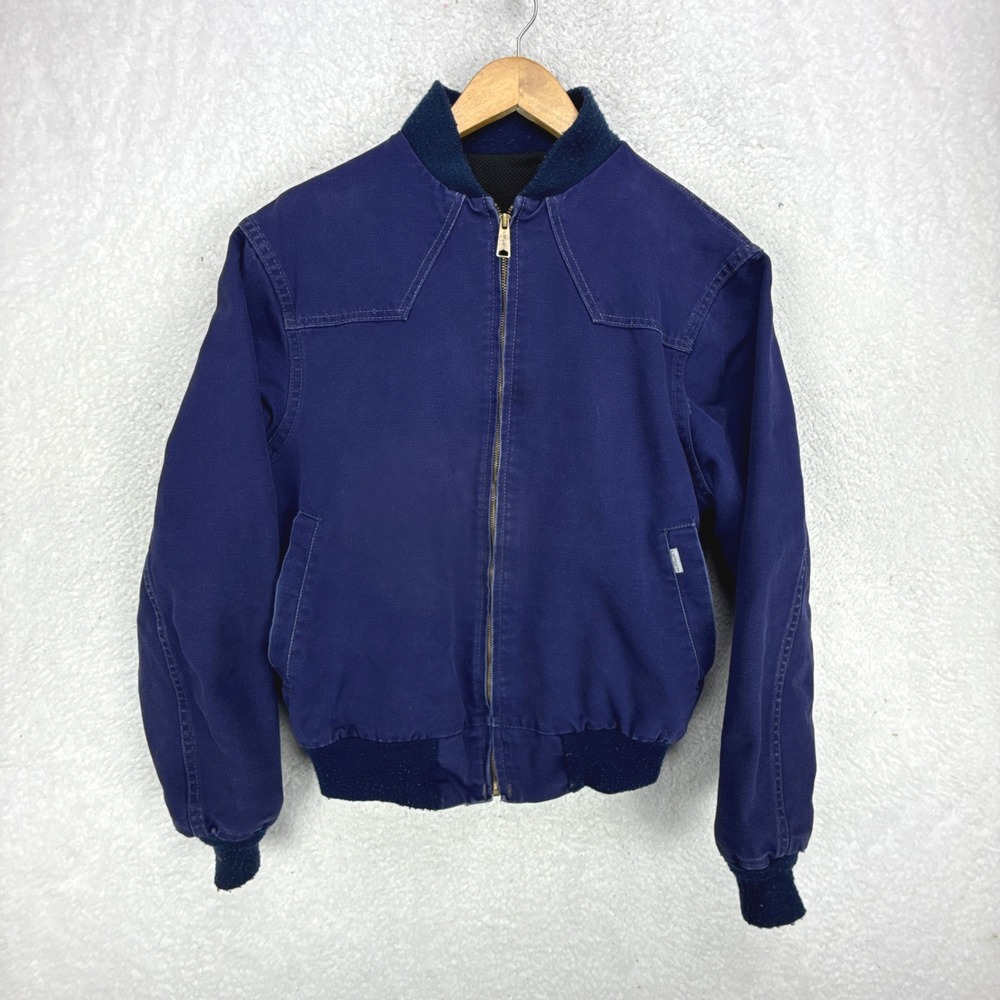 Vintage Carhartt Western Santa Fe Jacket Thermal Lined Men Small JR162 Navy Blue